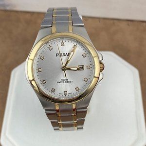 Pulsar Watch 2 Tone Gold and Stainless Steel silverish dial with Crystals